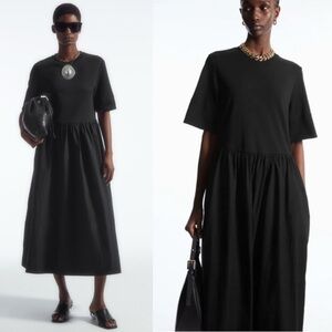 COS Contrast Panel Midi Dress in black size US XS